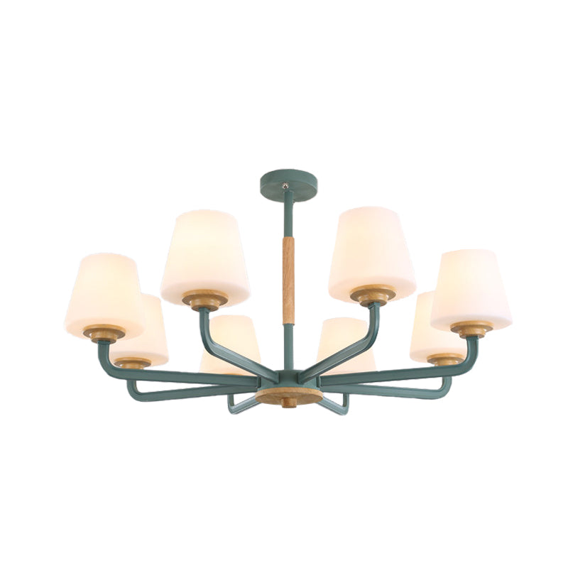 Modern White Glass Cone Chandelier Light Fixture With Multiple Lights For Bedroom - Grey/White/Green
