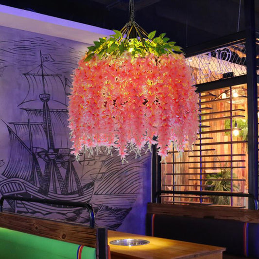 Rustic Iron Birdcage Pendant Light with Flower Accent for Restaurants