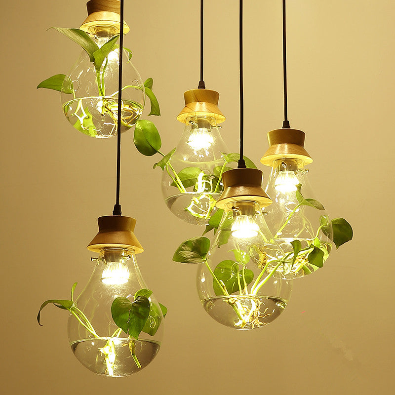 Rustic 3-Light Bulb-Shaped Glass Pendant for Restaurants and Planters