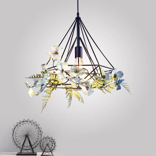 Rustic Metallic Diamond Hanging Light With Blue-White Finish: Restaurant Pendant Fixture