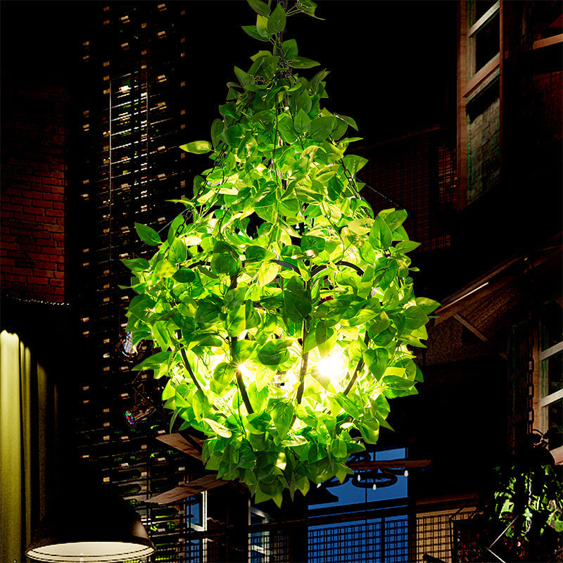 Suspension industrielle avec 3 lustres en fer en forme de panier en forme de plante verte, parfaite pour les restaurants