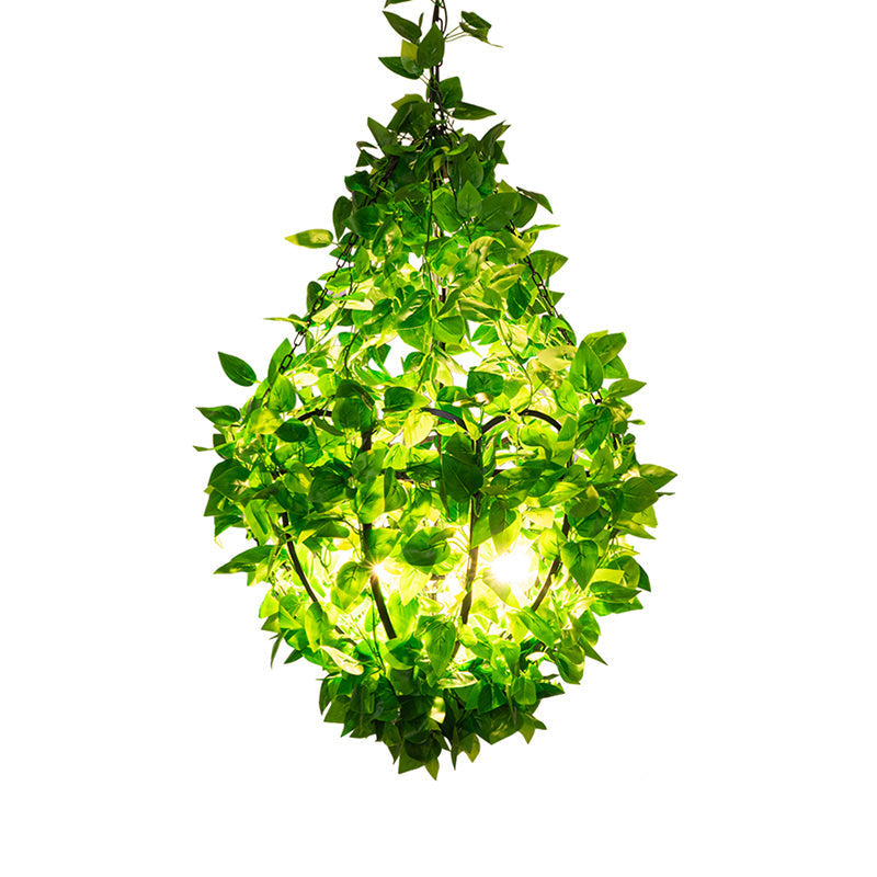 Suspension industrielle avec 3 lustres en fer en forme de panier en forme de plante verte, parfaite pour les restaurants