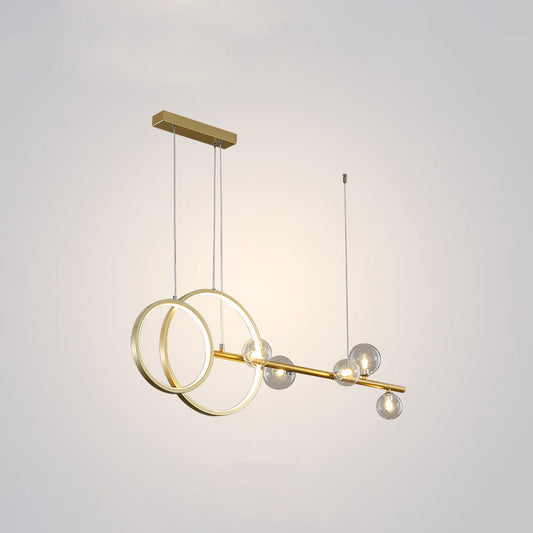 Contemporary Linear And Ring Led Pendant Light For Dining Room - Metal Hanging Island With Clear