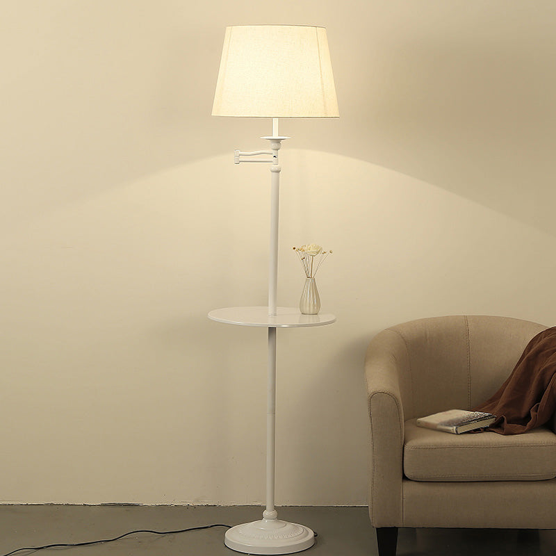 Vintage Fabric Cone Floor Lamp With Tray - Elegant Standing Light For Living Room