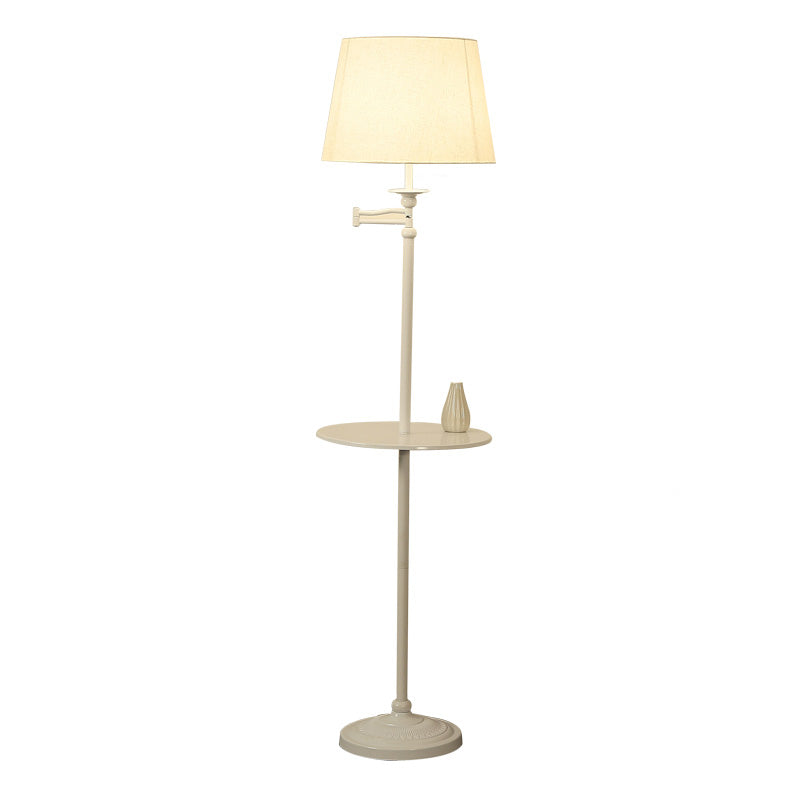 Vintage Fabric Cone Floor Lamp With Tray - Elegant Standing Light For Living Room
