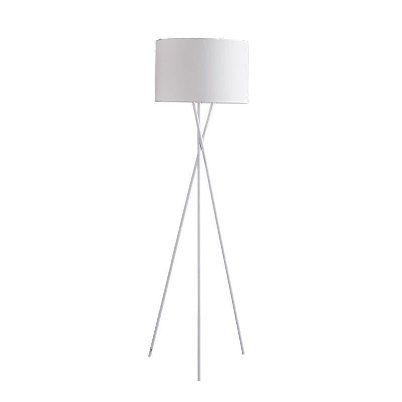 Vintage Tripod Metal Floor Lamp With Drum Fabric Shade - Perfect For Living Room