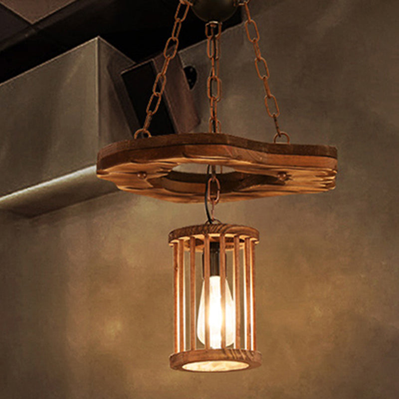 Suspension cylindrique en bois noir avec chaîne - 1 luminaire suspendu
