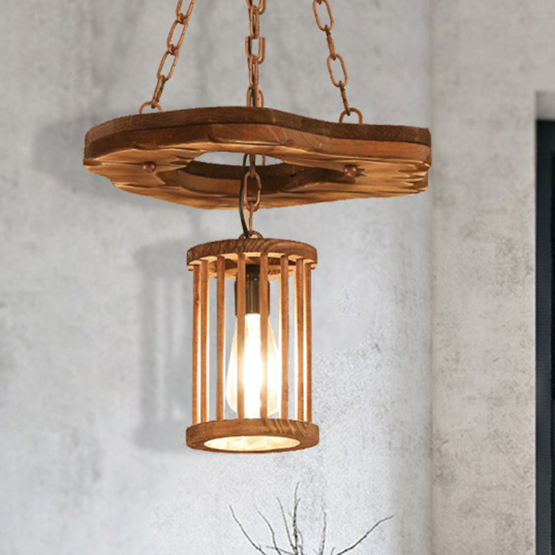 Suspension cylindrique en bois noir avec chaîne - 1 luminaire suspendu