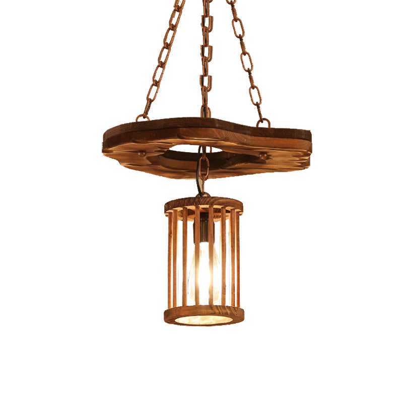 Suspension cylindrique en bois noir avec chaîne - 1 luminaire suspendu
