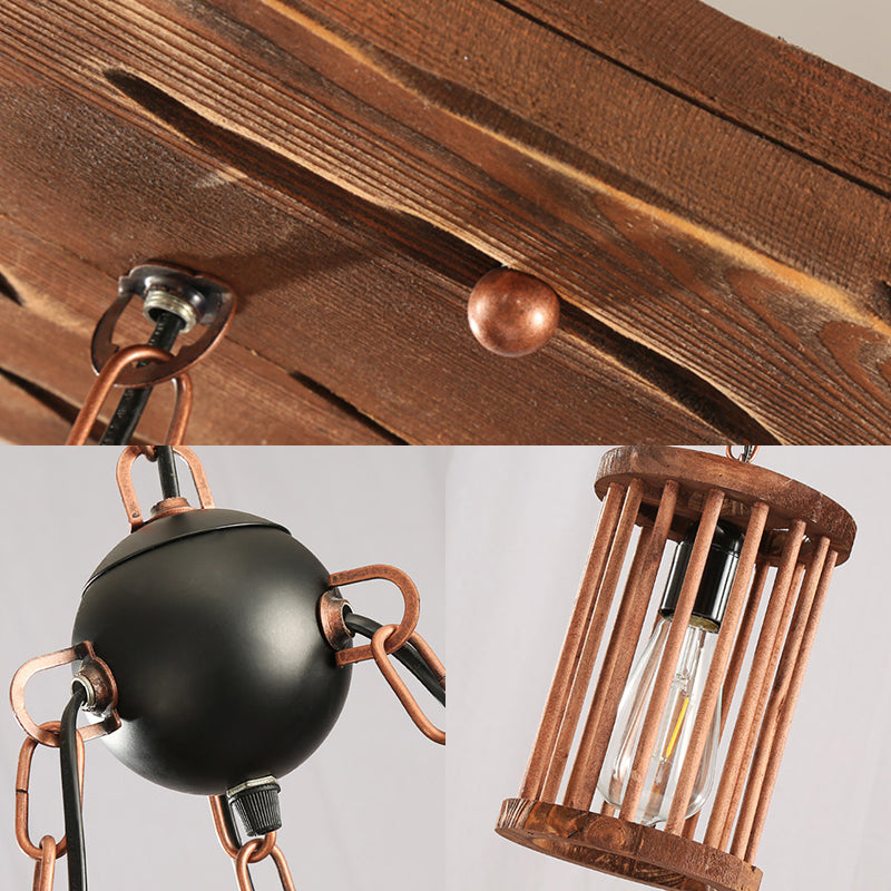 Suspension cylindrique en bois noir avec chaîne - 1 luminaire suspendu