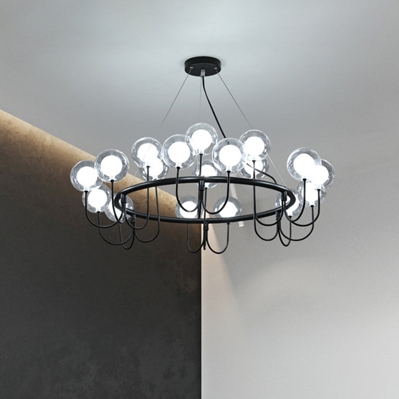 Modern Black Glass Globe Led Chandelier: Stylish Ceiling Hanging Lamp For Living Room