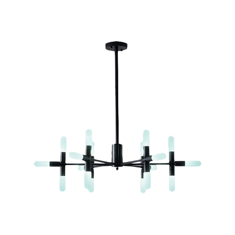 Contemporary Tubular Chandelier: 18/36-Light Black/Gold Metal Hanging Lamp with Starburst Design
