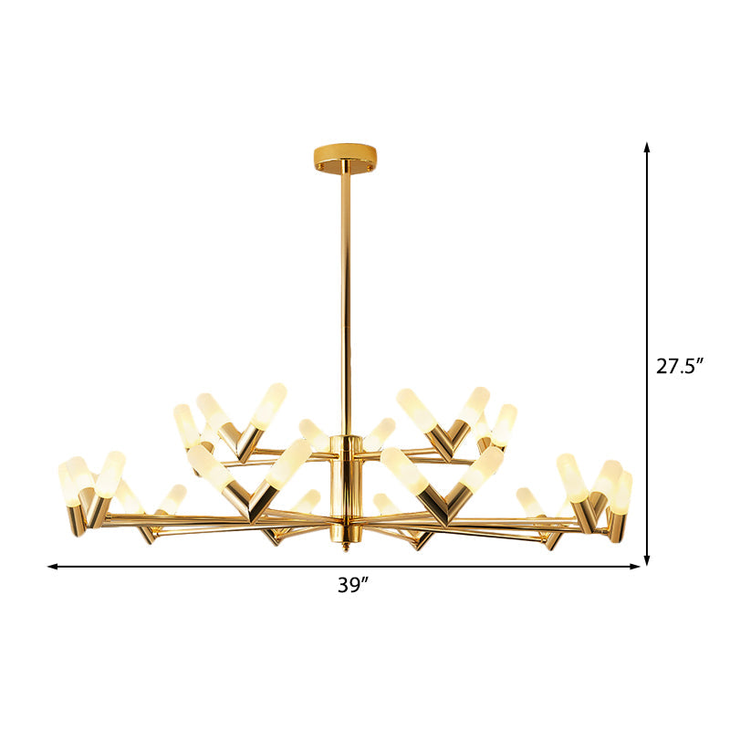 Modern Tube Ceiling Chandelier - Brass Metal 10/30 Lights For Dining Room Hanging Light