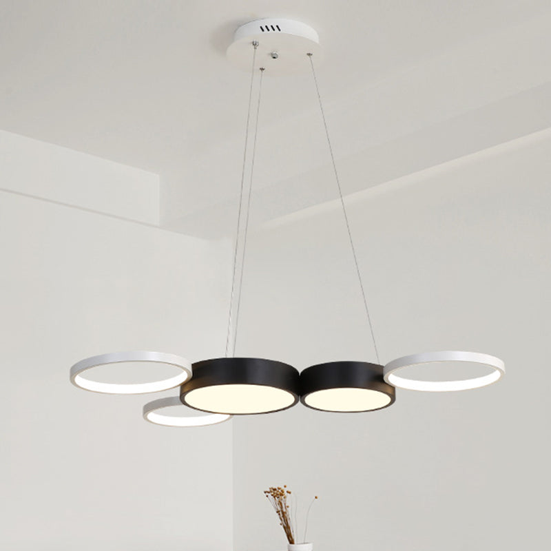 Modern Acrylic Black and White Round Chandelier - LED Suspension Light for Dining Room - Warm/White Lighting