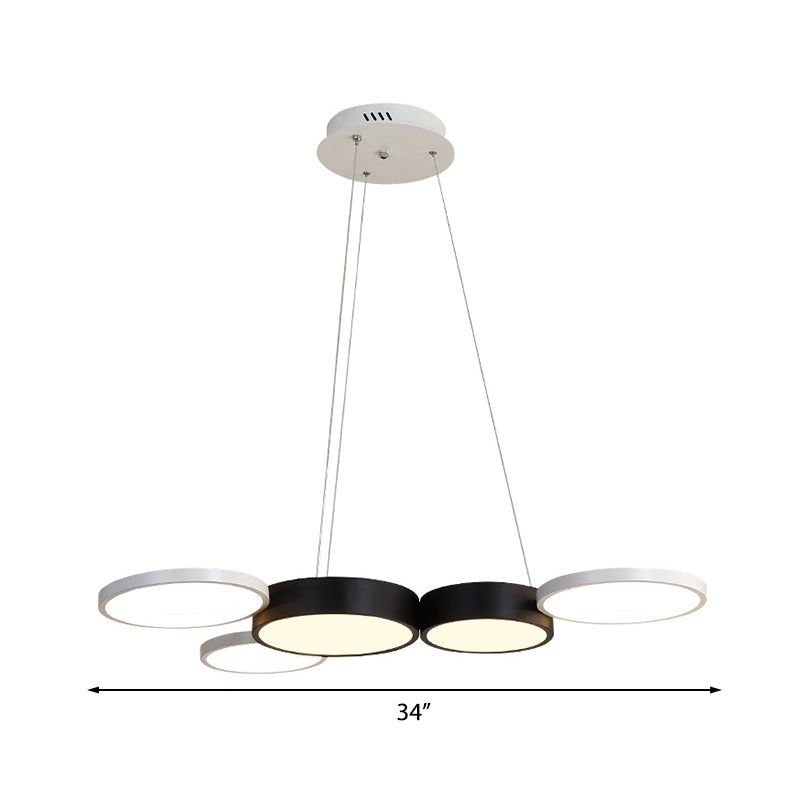 Modern Acrylic Black and White Round Chandelier - LED Suspension Light for Dining Room - Warm/White Lighting