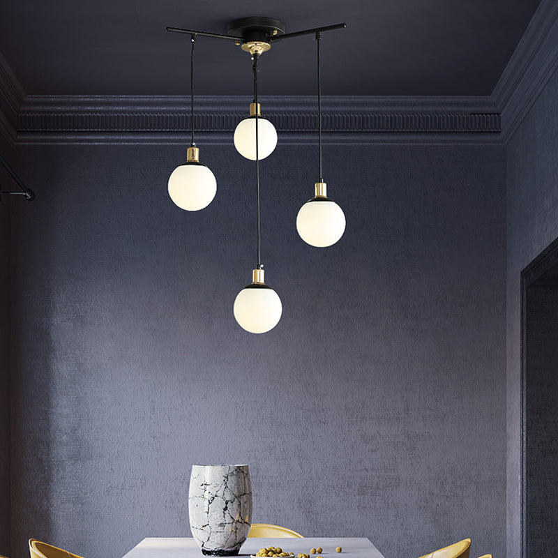 Modern Black Starburst Chandelier with Opal Glass - Elegant Hanging Lamp for Bedroom - 4/7/9 Lights