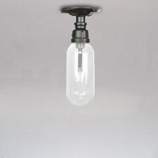 Industrial Clear Glass Semi-Flush Ceiling Light with Pipe Design