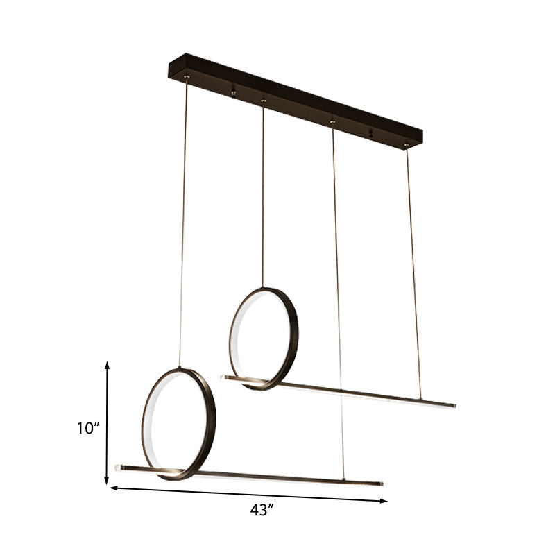 Simple Acrylic Linear and Ring Ceiling Chandelier - Black Hanging Light with Warm/White Glow