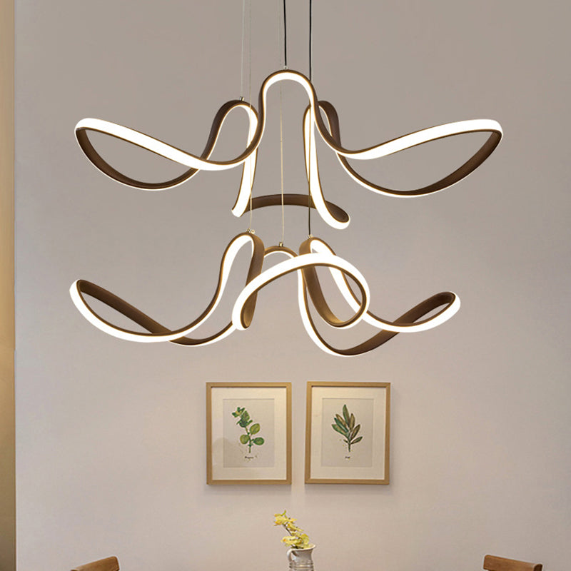 Modern Acrylic Coffee LED Chandelier Light - 2 Tiers, Curve Design - Perfect for Dining Room