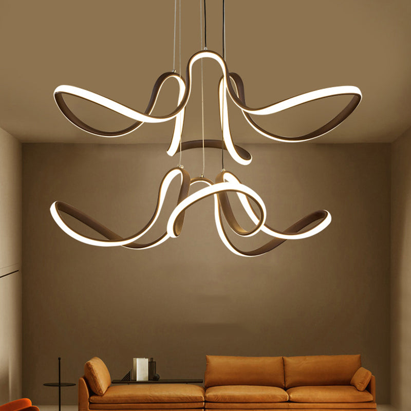 Modern Acrylic Coffee LED Chandelier Light - 2 Tiers, Curve Design - Perfect for Dining Room
