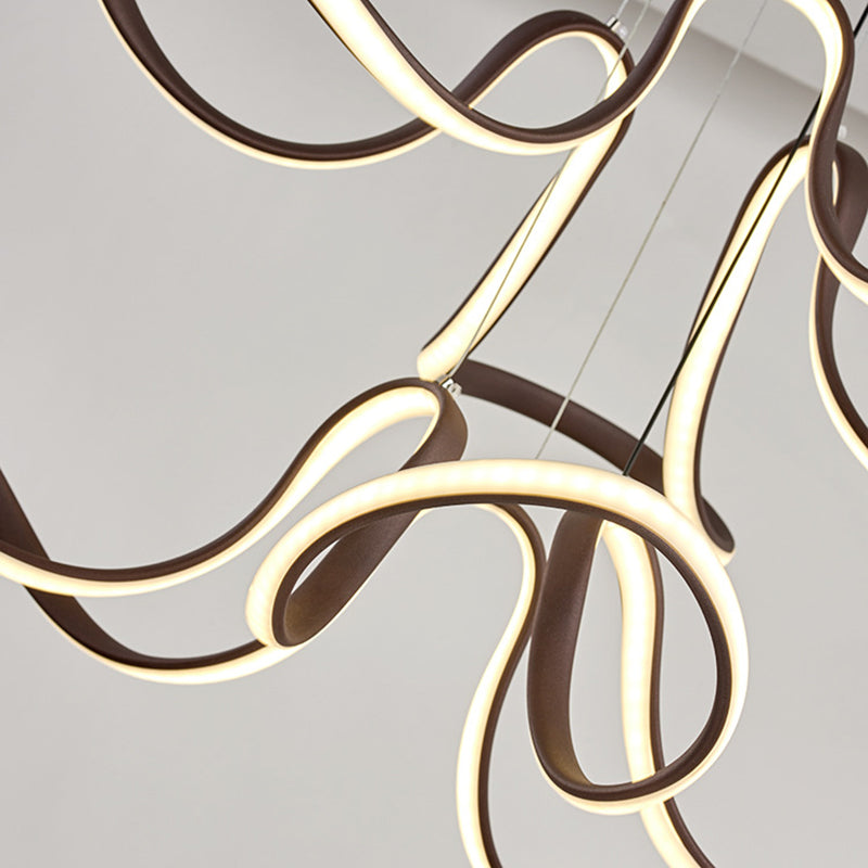 Modern Acrylic Coffee LED Chandelier Light - 2 Tiers, Curve Design - Perfect for Dining Room