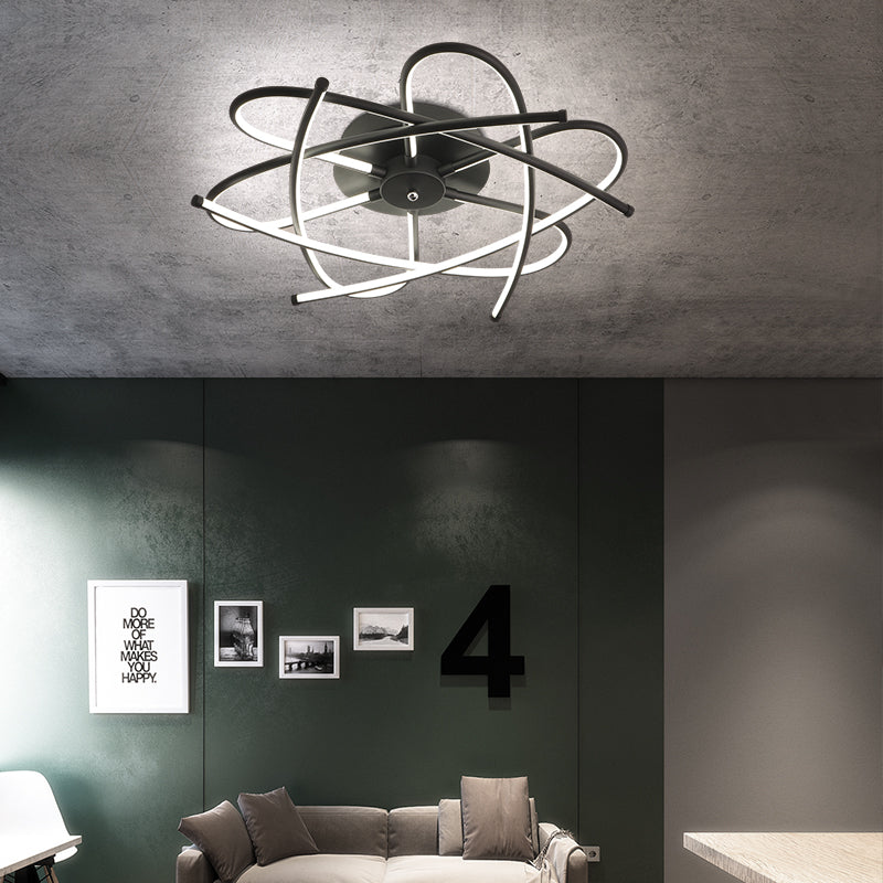 Twisted Flush Lighting Modernist Acrylic LED Ceiling Lamp Fixture in Black/Grey, White/Warm Light, Multiple Sizes