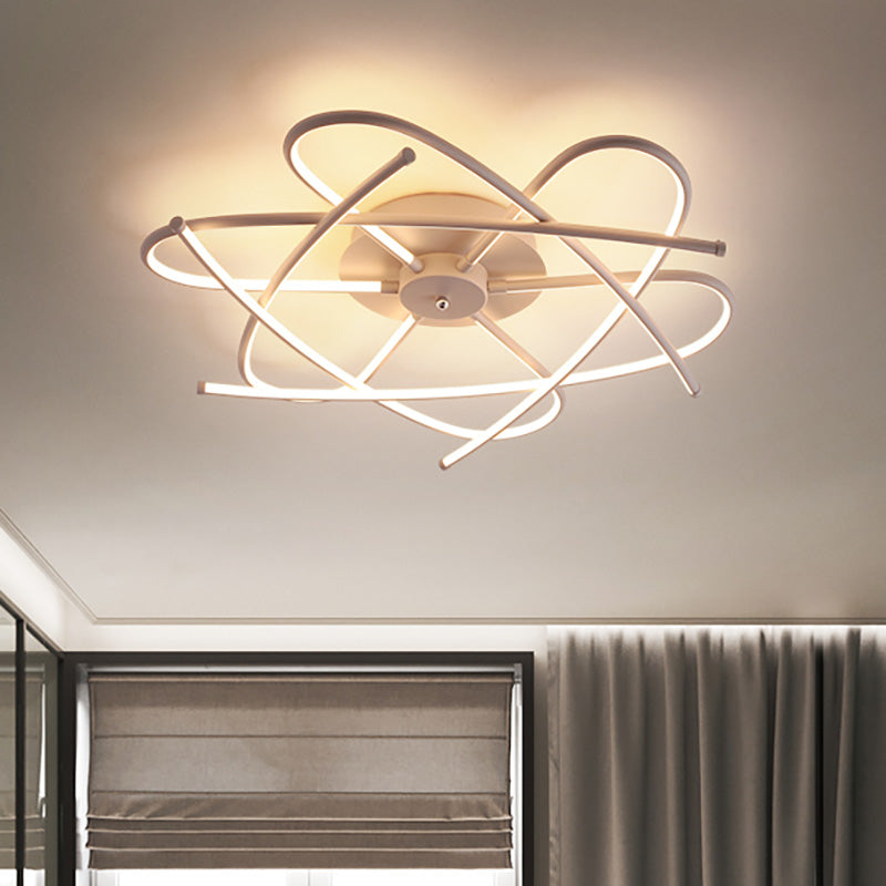 Twisted Flush Lighting Modernist Acrylic LED Ceiling Lamp Fixture in Black/Grey, White/Warm Light, Multiple Sizes