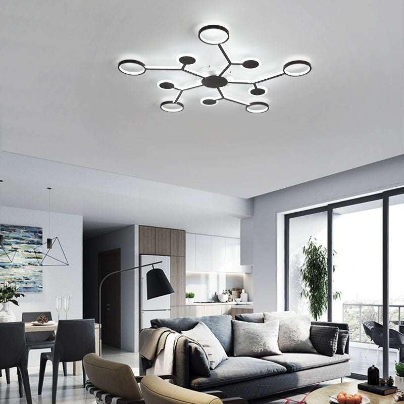 Modern Acrylic Flush Mount Lamp with Starburst Design and 6/8/10 Warm LED Lights in White