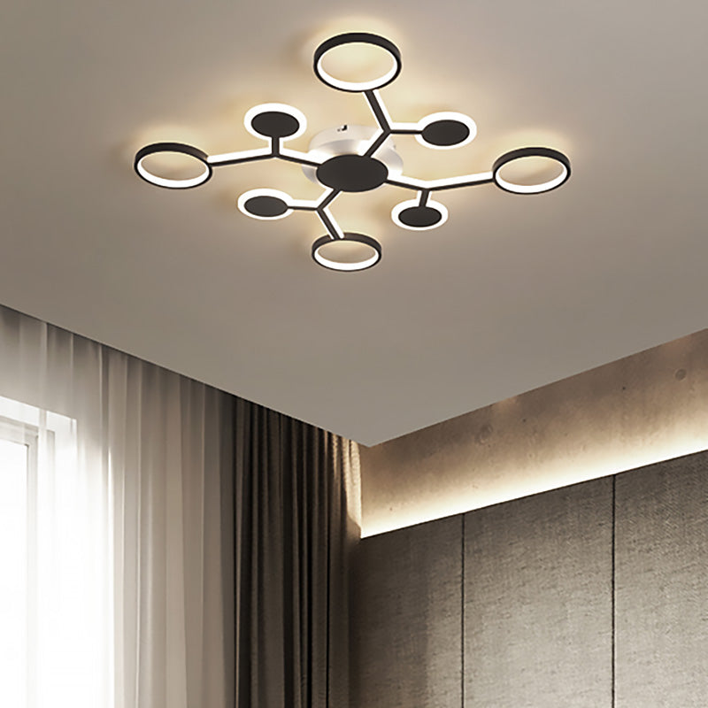 Modern Acrylic Flush Mount Lamp with Starburst Design and 6/8/10 Warm LED Lights in White