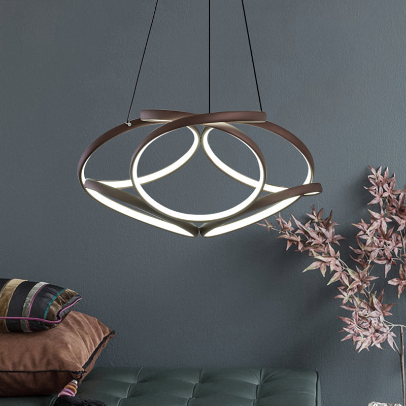 Modern Acrylic Coffee LED Chandelier Light - Seamlessly Curved Suspension for Living Room