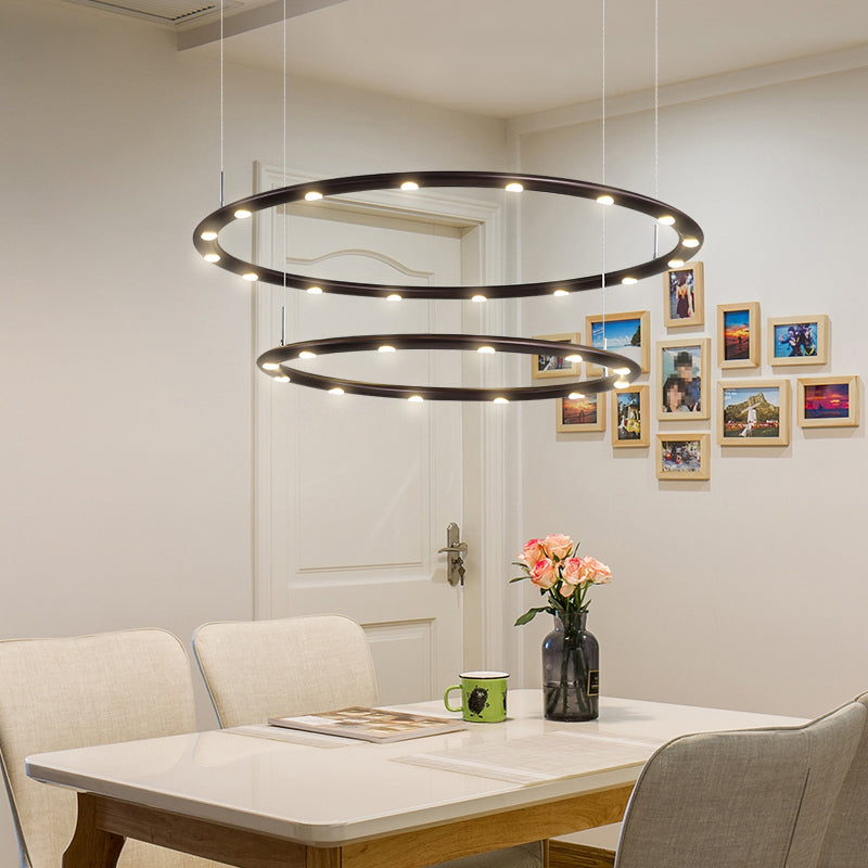 Lustre moderne à LED en acrylique à 1/2 niveaux en noir/blanc pour chambre à coucher : éclairage chaud/blanc