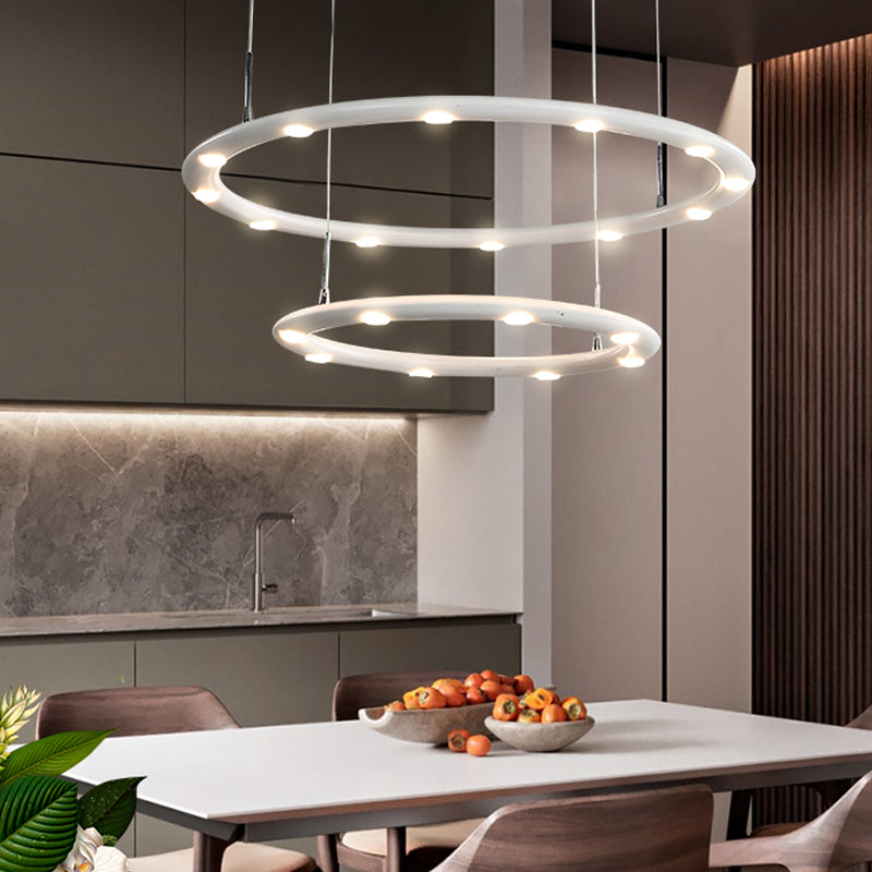 Lustre moderne à LED en acrylique à 1/2 niveaux en noir/blanc pour chambre à coucher : éclairage chaud/blanc