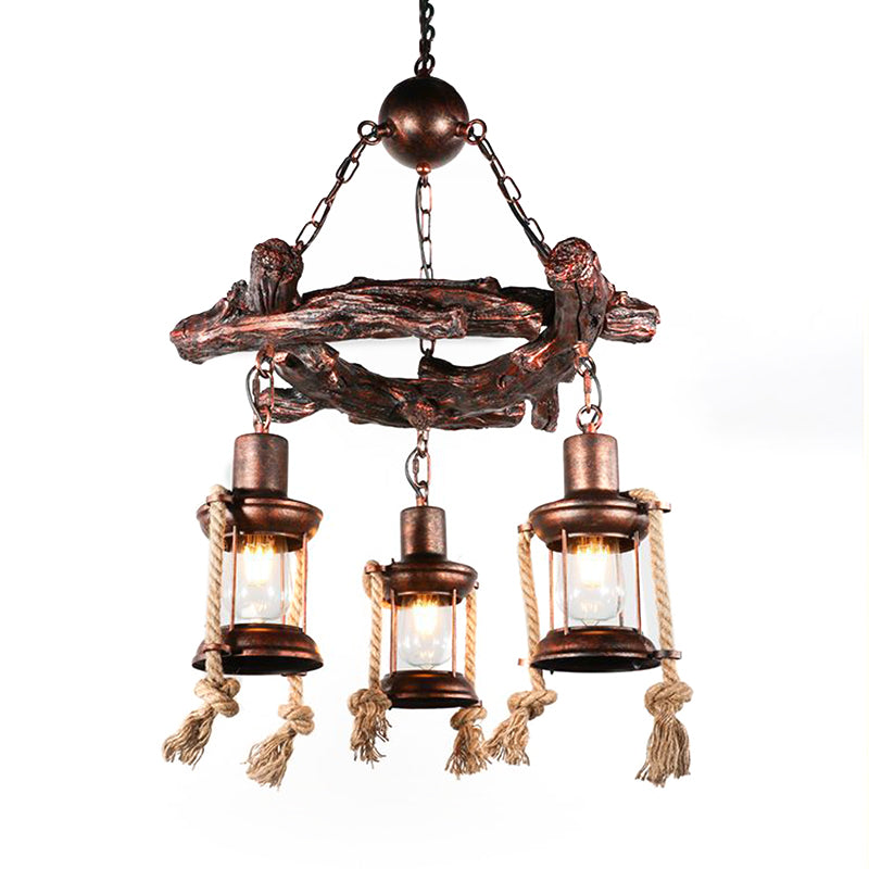 Lustre au kérosène de style vintage en verre transparent - Suspension en bronze à 3/7 lumières pour l'éclairage de la salle à manger