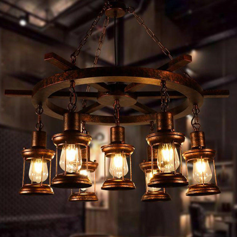 Lustre au kérosène de style vintage en verre transparent - Suspension en bronze à 3/7 lumières pour l'éclairage de la salle à manger