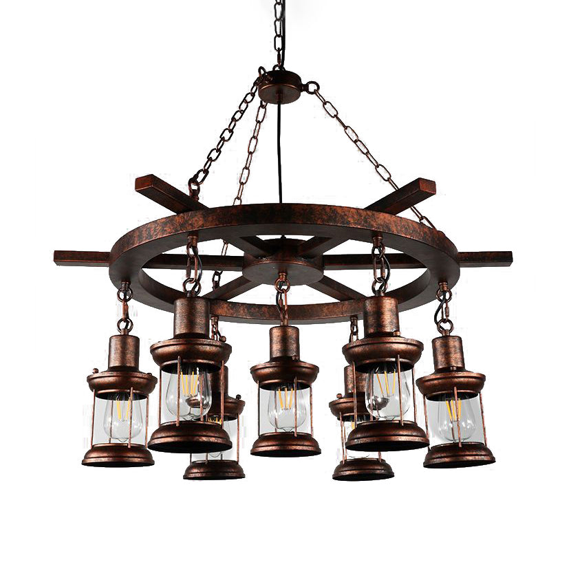 Lustre au kérosène de style vintage en verre transparent - Suspension en bronze à 3/7 lumières pour l'éclairage de la salle à manger