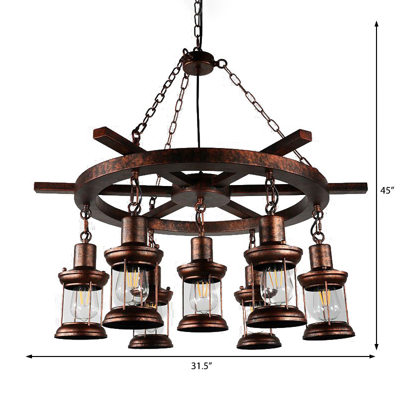 Lustre au kérosène de style vintage en verre transparent - Suspension en bronze à 3/7 lumières pour l'éclairage de la salle à manger