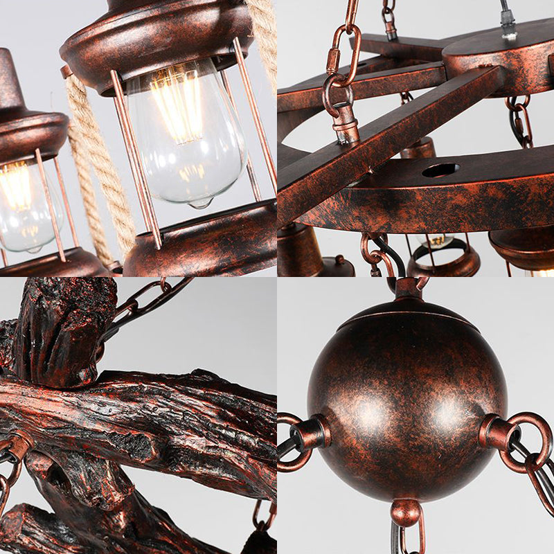 Lustre au kérosène de style vintage en verre transparent - Suspension en bronze à 3/7 lumières pour l'éclairage de la salle à manger