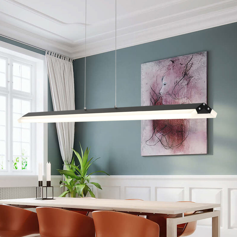 Modern Rectangular Pendant Lighting - Acrylic Black/White Led Ceiling Lamp For Dining Room