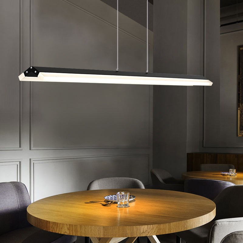 Modern Rectangular Pendant Lighting - Acrylic Black/White Led Ceiling Lamp For Dining Room