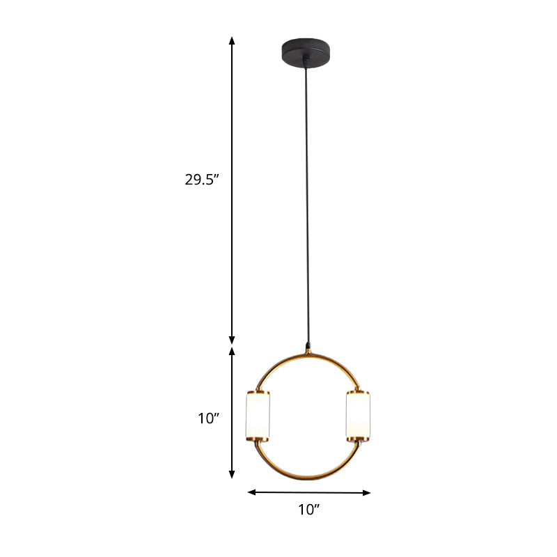 LED Hanging Pendant with White Glass Cylinder Shade and Brass Design – Simple Style