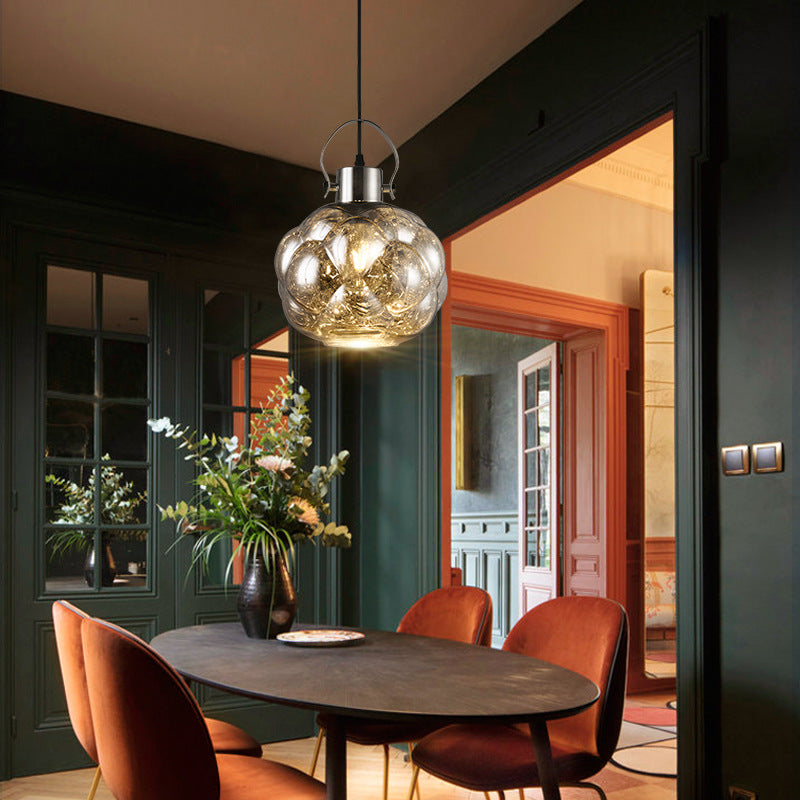 Modern Hand Blown Glass Pendant Light - Global 1-Light Ceiling Lamp For Dining Room Chrome/Gold/Rose