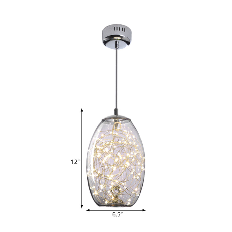 Contemporary LED Pendant Light with Amber/Smoke Grey Glass Globe/Cylinder/Oval - Ideal for Living Room