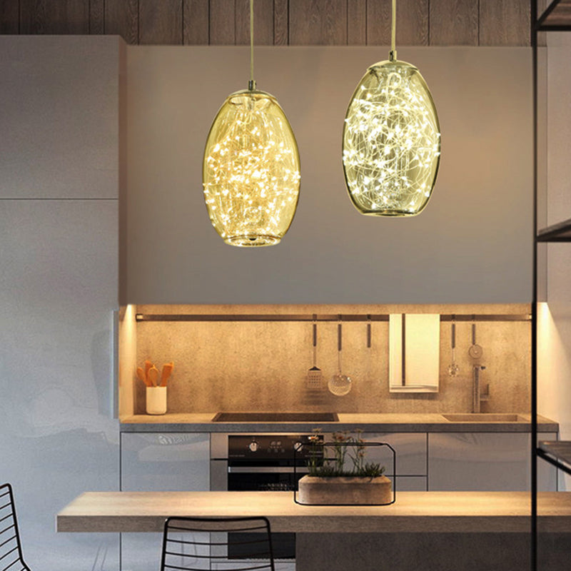 Contemporary LED Pendant Light with Amber/Smoke Grey Glass Globe/Cylinder/Oval - Ideal for Living Room