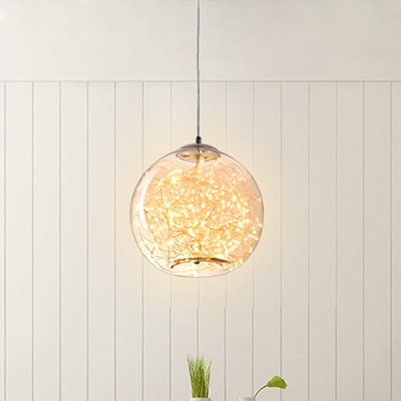 Contemporary LED Pendant Light with Amber/Smoke Grey Glass Globe/Cylinder/Oval - Ideal for Living Room