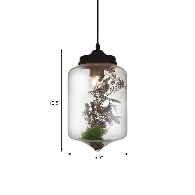 Modern Hanging Lamp With Plant Decoration Clear Glass Shade And Pendant Design 3 Sizes Available