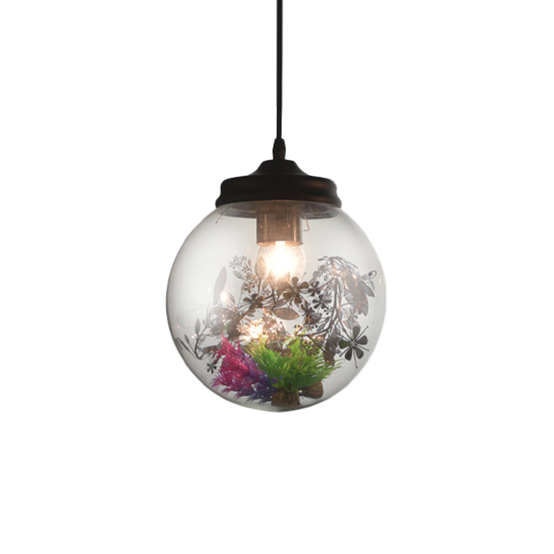 Contemporary 1 Light Hanging Lamp with Clear Glass Shade and Plant Decoration – Pendant Lamp in Multiple Shapes and Sizes