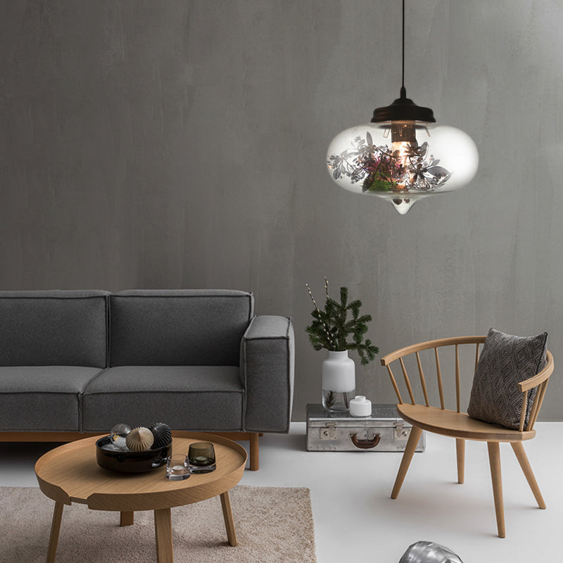 Modern Hanging Lamp With Plant Decoration Clear Glass Shade And Pendant Design 3 Sizes Available