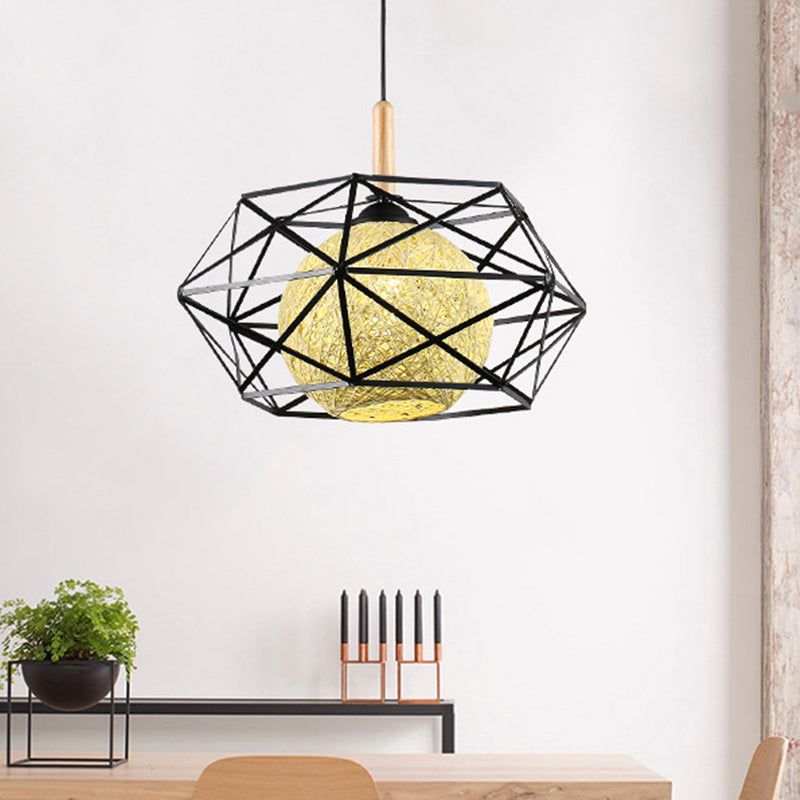 Modern Black Wire Cage Pendant Ceiling Light - Stylish Dining Room Hanging Lamp Kit with 1 Light