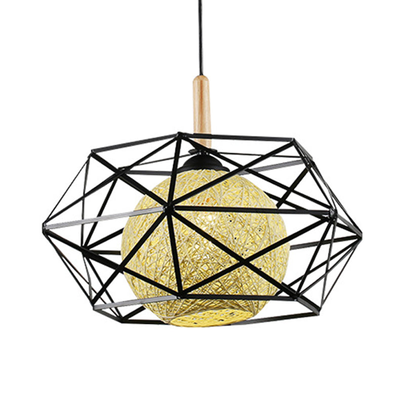 Modern Black Wire Cage Pendant Ceiling Light - Stylish Dining Room Hanging Lamp Kit with 1 Light