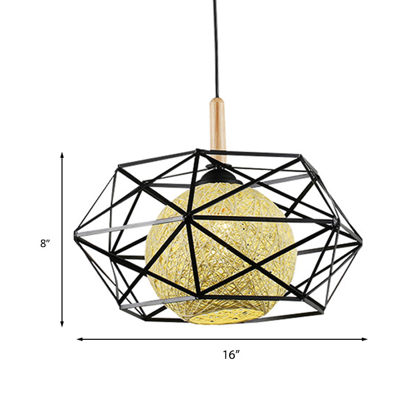 Modern Black Wire Cage Pendant Ceiling Light - Stylish Dining Room Hanging Lamp Kit with 1 Light